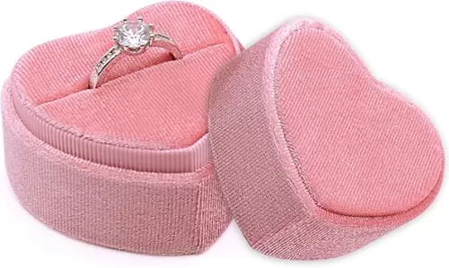 Velvet Ring Box Pink - Premium Gorgeous Heart Shape Ring Box Display Holder with Detachable Lid Ring Bearer Box for Proposal, Engagement, Wedding, Ceremony, Anniversary