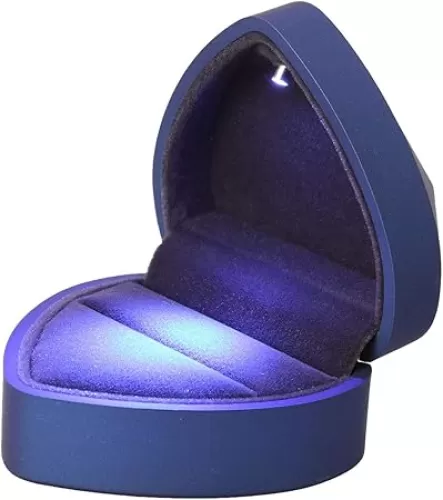 VOSAREA 1pc Proposal Ring Box, LED Lighted Engagement Ring Box, Heart Shape Earrings Jewelry Ring Box Case for Anniversay Valentines Day Wedding (Red) (Blue)