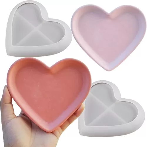 Wehous 2PCS Heart Tray Molds for Resin Concrete, Heart Silicone Molds, Valentine Love Heart Shape Candle Holder Jewelry Plate Trinket Dish Epoxy Resin Casting Mold, Container Storage Craft Decor Mold