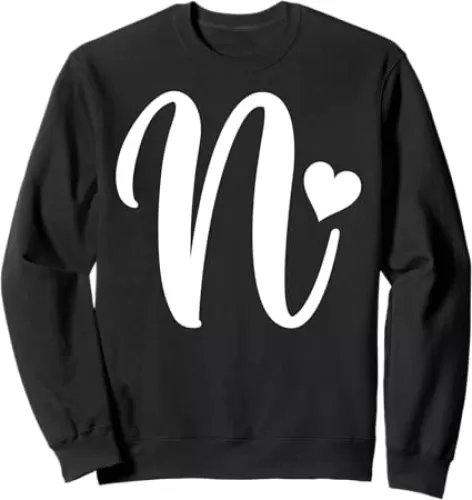 white letter N monogram initial minimalist heart graphic Sweatshirt