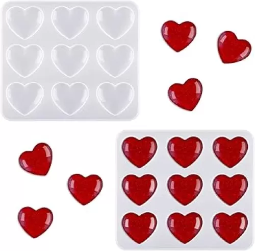 WILLBOND Heart Resin Silicone Molds for Resin Valentine Gift DIY Charms Craft Epoxy Mold Heart Shaped Casting Jewelry Mold(2 Pieces)