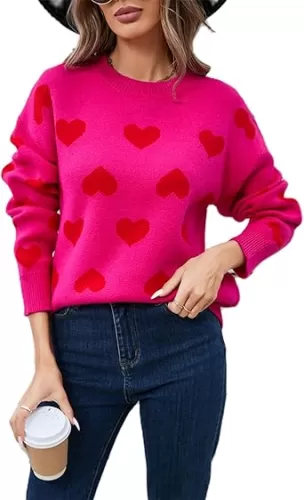 Women Cute Love Heart Sweater Y2K Long Sleeve Oversized Sweater Valentine