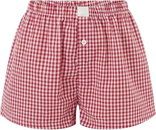 Women Pajamas Shorts Micro Boxer Shorts Y2K Cute Gingham Sleep Lounge Shorts Checkered Plaid Button Pj Mini Shorts