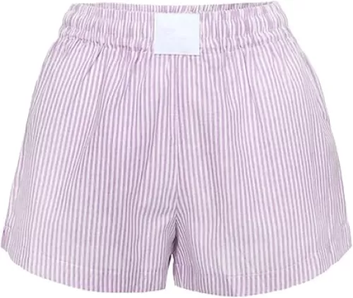 Women Y2k Cute Striped & Checkered Boxer Shorts - Casual Elastic Waist Pajama Bottoms
