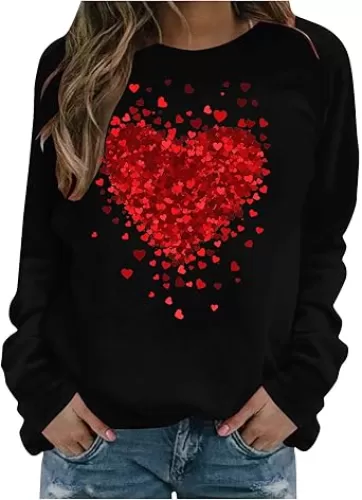 Womens Heart Valentines Day Sweatshirts 2025 Long Sleeve Crewneck Shirts Tops Love Sweater Girls Teacher Outfits