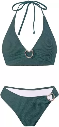 Women's Lace-up Bikini Set Solid Color Heart-Shaped Diamond Fashion Sexy Two-Piece Swimsuit
