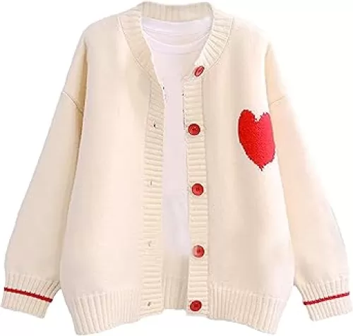 Women's Love Heart Knitted Cardigan Cute Sweater Y2K Button Down Outerwear S-2XL