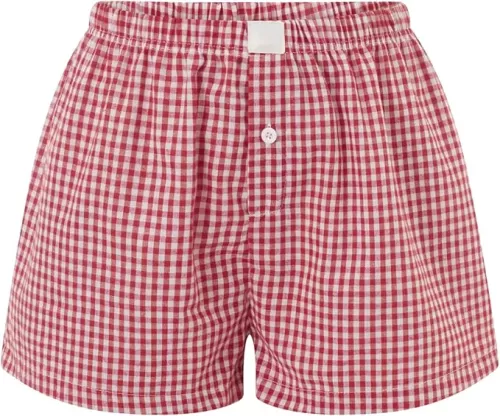 Womens Y2k Cute Plaid Striped Print Pajama Boxer Shorts Gingham Lounge PJ Bottoms Shorts Checkered Sleep Shorts