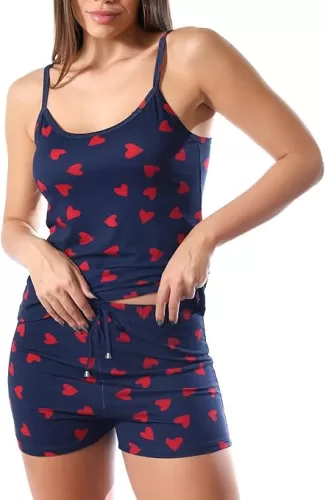 Women's Y2k Heart Print Pajamas Cute Short Pajama Set Coquette Heart Pjs Cami Top Boxer Shorts Lingerie Lounge Sets