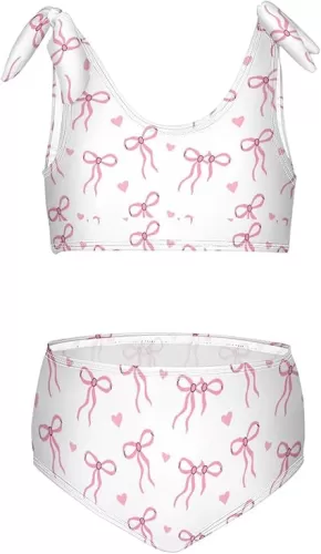 Wusikd Pink Bows Girls Swimsuits Two Piece Hearts Ribbons Swimwear Bikini Set for for Girls Size 3T