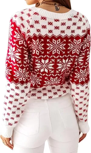 ZAFUL Women's Christmas Snowflake Reindeer Knitted Sweater Long Sleeve Crew Neck Heart Animal Print Pullover Knitwear