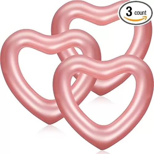 Zhanmai 3 Pcs Inflatable Heart Pool Float 47.3 x 39.4 Inch Swim Heart Shaped Pool Rings for Adults Water Floatie Summer Swimming Tube for Beach Bachelorette Party
