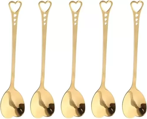10-Piece Heart-Shaped Stainless Steel Dessert Spoon Set for Home, Restaurant, Cafe, and Bar - Elegant Design, Multi-Functional Usage, and Durable Quality Gold