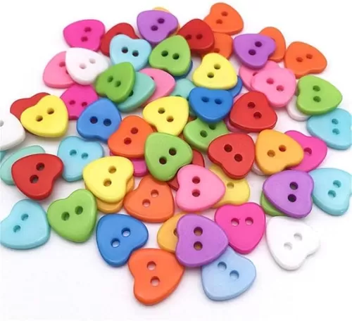 100 Heart Shaped Resin Buttons, Mixed Colors for Sewing, Knitting, DIY Crafts