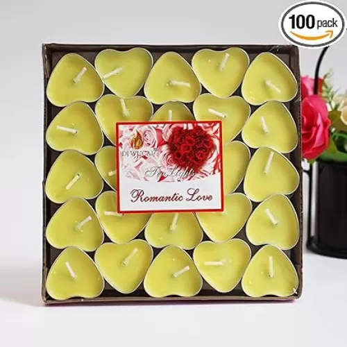 100 Pack Tea Lights Candles, Heart Shape Tea Candle Votive Candles Mini Bulk Smokeless Tealight Candlestick for Valentine