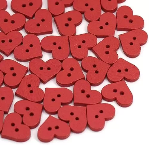 100 Pcs 2 Holes Red Heart Wooden Buttons, DIY Sewing Supplies, Red Heart Button Red Love Heart Wooden Button Clothes DIY Sewing Accessory Decor Sewing Buttons Sewing Notions and Supplies