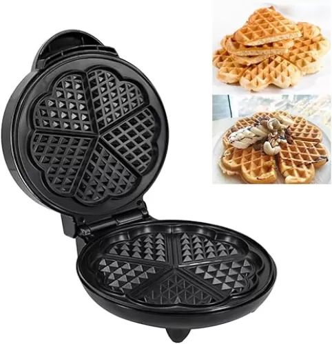 1000W Waffle Maker 5 Heart-Shaped Waffles Electric Waffler Griddle Iron