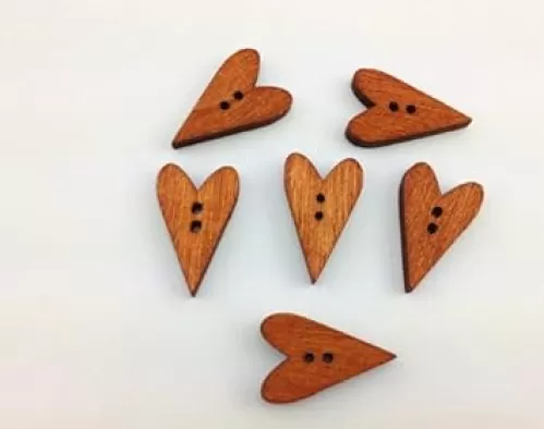 100pcs Mixed Wooden Buttons in Bulk - Mixed Vintage Heart Buttons
