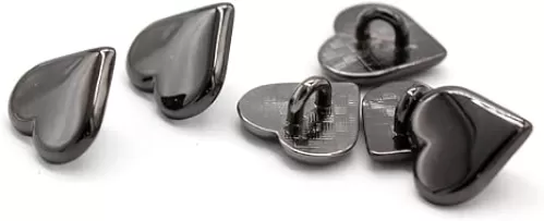 11mm 20pcs Vintage Heart Metal Shank Buttons for Needlework Retro Shirt Blouse Dress Mini Sewing Accessories (Black)