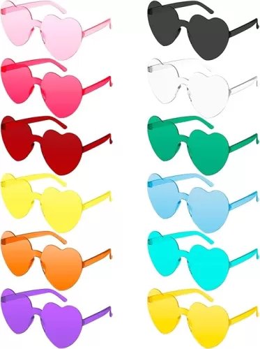 12 Pairs Heart Shaped Sunglasses Heart Glasses Rimless Sunglasses Bulk for Women Birthday Bachelorette Party Favor
