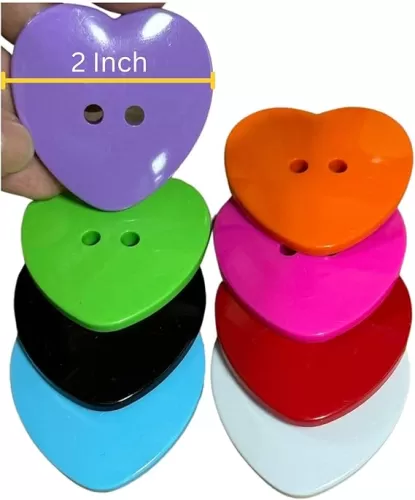 2 inch Big Buttons Heart Shape 2 Holes Multicolor for Decoration Crafts Making, Clothes Sewing DIY Projects, Scrapbook 8 Pcs
