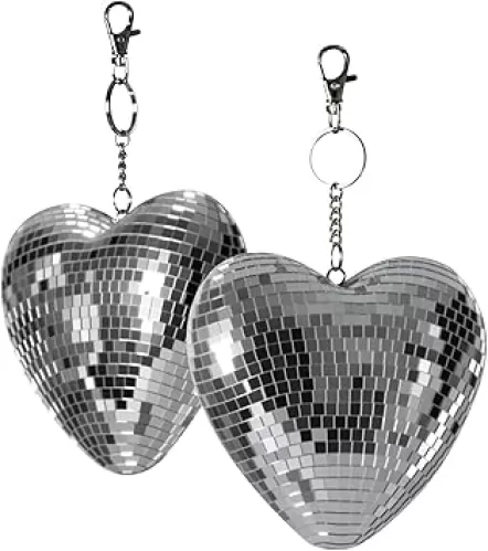 2 Pack Mirror Heart Disco Ball, Sliver Reflective Hanging Decorative Ornament with Stand, Heart-Shaped Decor for Wall, Party, Room, Home, Gift Idea for Couples, Valentine