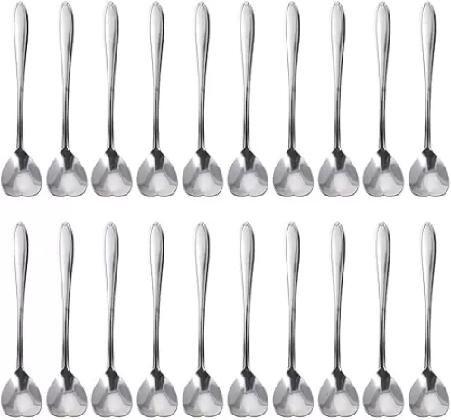 20 Pieces Heart Shaped Spoon 2Size Long Handle Coffee Teaspoon Stainless Steel Dessert Milk Spoon Multi-purpose Ice Cream Spoons Stirring Spoon for Tea, Drink Home Supplies