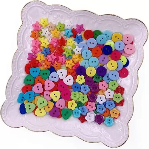 200 Pcs Craft Buttons Sewing Button Colorful Button Round Heart Star Flower Mix Buttons for DIY Crafts Painting Decoration