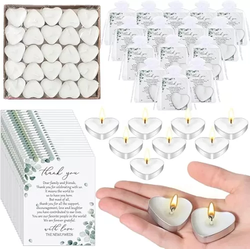 200 Sets Wedding Gifts for Guests Heart Shaped Candles Mini Candles Wedding Candle Gifts for Guests Thank You Cards and Organza Bags for Bridal Shower Party Favors