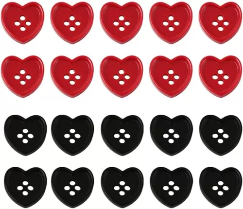 20Pcs Heart-Shaped Decorative Buttons Red Black Colors Plastic Shank Fasteners for DIY Crafts Sewing Clothing Accessories Supplies
