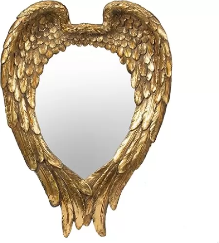 22" Golden Wing Accent Mirror, Heart-Shaped Wall Mirror for Living Room Decor & Entryway, Resin Art Mirror