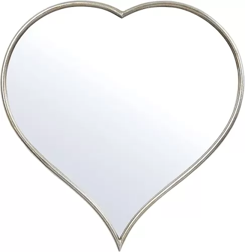 22 Inch Heart Mirror for Wall, Heart Shaped Wall Mirror with Silver Metal Frame for Valentine Decor Room Decorations-0975RZ