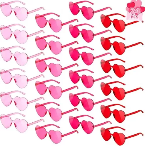 24 Pack Valentines Day Gifts Cards Sunglasses, Valentine Heart Sunglasses for Kids Classroom Exchange Gifts, Party Supplies, Beach Pool Party Favors Goodie Bag Stuffer