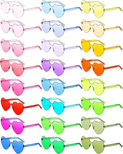 24 Pairs Kids Heart Shaped Sunglasses Rimless Transparent Candy Color Eyewear Vintage Rainbow Sunglasses Bulk Heart Glasses for Age 5-12 Kids Children Girl Boy Birthday Cosplay Party Favor, 24 Colors