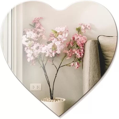 2PCS Acrylic Mirrors for Wall, Cute Mirror for Girls Bedroom, Stick On Mirrors for Wall, Can Also Be Used for Living Room, Dining Room, Study Mirror etc (Heart, 11.8X11.8in)