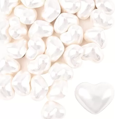 30 Pcs Acrylic Heart Buttons, White Faux Pearl Buttons Heart Buttons Sew on Buttons Embellishments for DIY Crafts，14mm