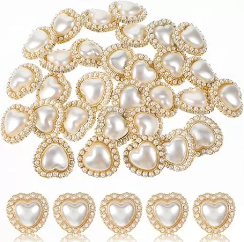 30 Pcs Faux Pearl Button Heart Shaped Buttons White Vintage Pearl Embellishments 23mm Flatback Retro Vintage Button Sew on Buttons for DIY Crafts