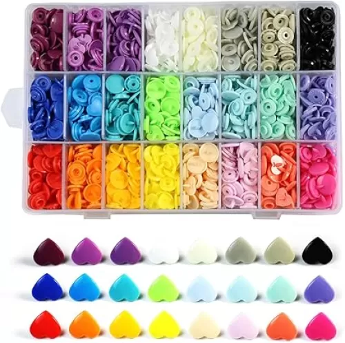 360 Sets KAM Snaps Heart Shaped with Storage Box, 24 Color Size 20 T5 Glossy Plastic Resin Fasteners No-Sew Buttons for Clothes Crafts