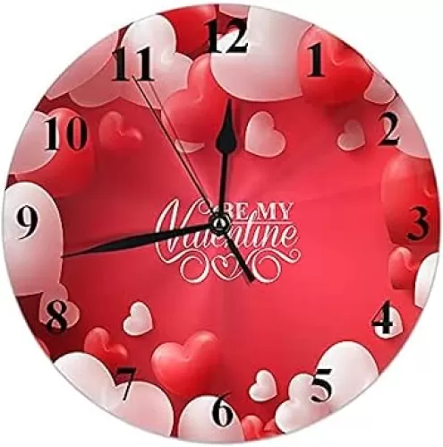 3D Hearts Wall Clock Soft Smooth Heart Shaped Balloon Happy Valentines Day Middle Greetings Silent Non-Ticking Round Clock Decorative Battery Operated Wall Clock Red Pink 10 Inch
