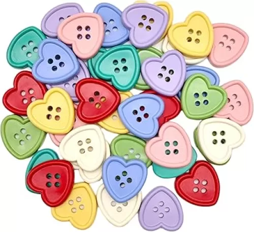 40-Pcs 7/8" Heart Resin Buttons | Bulk Assorted Colorful Buttons for Sewing Clothing Knitting Crafts Decoration (23mm, 8 Colors, 5 Pcs/Color)