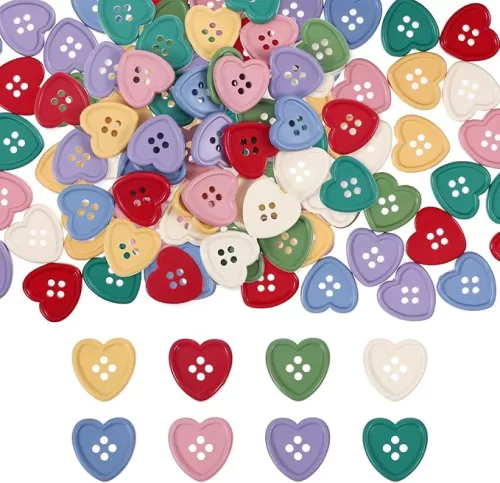 40 PCS 7/8" Heart Resin Buttons 4 Holes Assorted Colorful Sewing Buttons Cute Heart Shaped Button for Crafts Mixed Button for Sewing Clothing Knitting Decoration 23mm, 8 Colors, 5 Pcs/Color