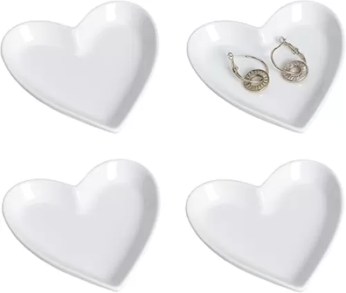 4pcs Ceramic Heart Shape Jewelry Trays Jewelry Dishes Storage Trays