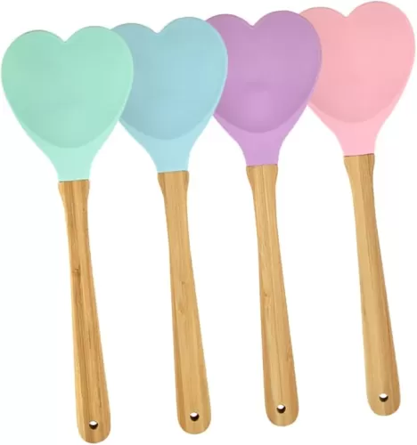 4pcs Heart Shaped Silicone Spoon Convenient Kitchen Utensils for Cooking and Serving for Soup and Salad Lightweight and Easy to Hold for Home and Picnics