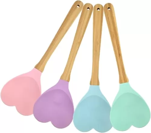 4pcs Heart-shaped Silicone Spoon Convenient Kitchen Utensils for Soup and Salad Mixing Spoons for Household Cooking Lightweight and Easy to Store
