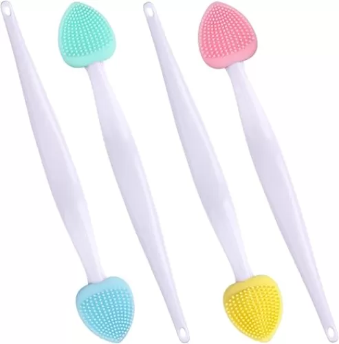 4pcs Silicone Lip Scrub Brush, Double-Sided Lip Exfoliator Brush for Dark Lips, Heart Shape Lip Scrubber Tool for Removing Dead Skin- Pink & Blue & Yellow & Green
