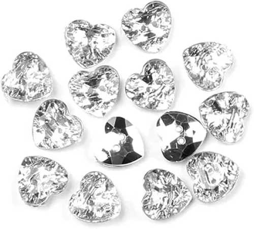 50 Pcs 2 Holes Silver Heart Acrylic Sewing Buttons Decorative Bottones Handicraft DIY Sewing Accessories (Heart Shape, 15mm)
