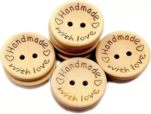 50Pcs Buttons Round 2 Holes Handmade with Love Letter Wooden Button DIY Sewing Decor Sewing Notions and Supplies - 15mm, Sewing Buttons