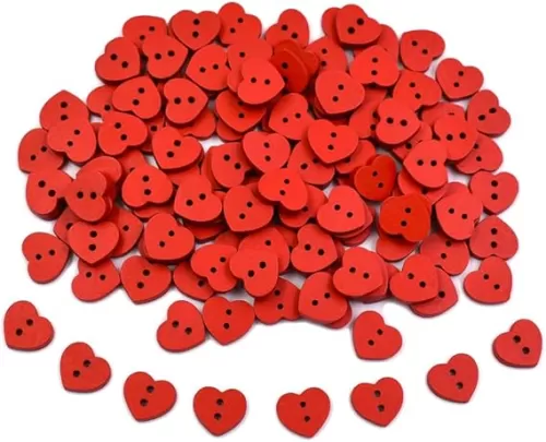50Pcs Red Heart Shape Wooden Buttons for Crafts 2 Holes Buttons for Sewing Clothes Accessories DIY Art Decorative Embellishments
