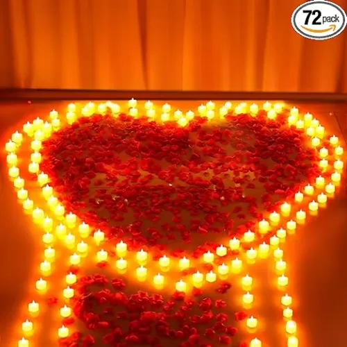 6000 Pcs Artificial Rose Petals with 72 Pcs Romantic Flameless Candles, LED Heart Tea Lights Battery Operated for Romantic Night Wedding Anniversary Table Party Decoration