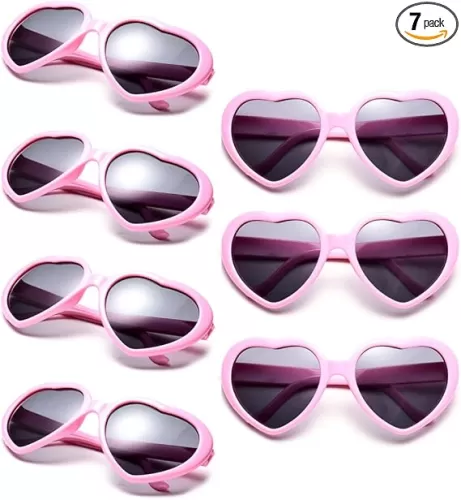 7 Pack Pink Kids Toddler Heart Shape Sunglasses Party Favor Supplies for Girls Boys